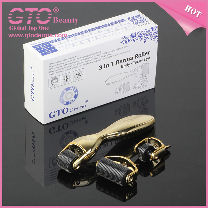 GTO 3 IN 1 Body Face Eye Derma Roller CE, GTO 3 IN 1 Gold